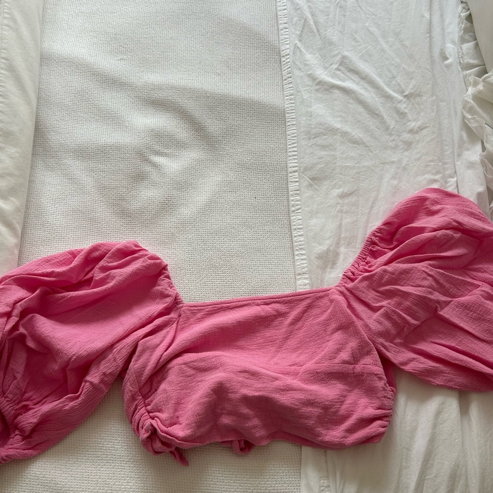 Free People Pink Ruffled Puff Sleeve Blouse